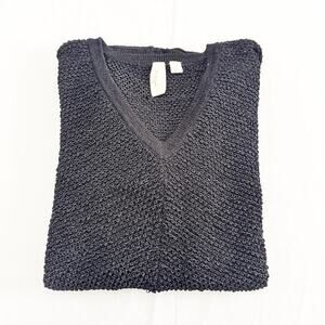 Yansi Fugel Black Knit Crochet Short Sleeve Sweater Top Size Small